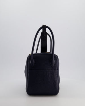 Hermès Lindy 26 Touch Bag in Bleu Nuit and Blue Marine Clemence Leather with Crocodile Niloticus Handle and Gold Hardware