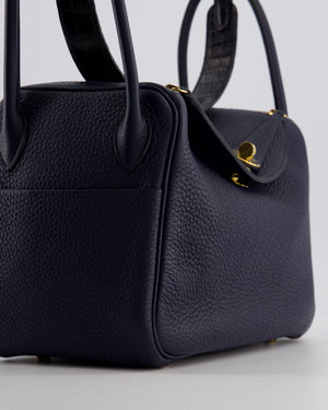 Hermès Lindy 26 Touch Bag in Bleu Nuit and Blue Marine Clemence Leather with Crocodile Niloticus Handle and Gold Hardware