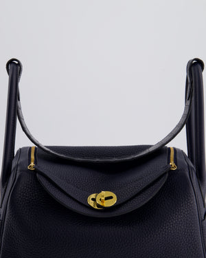 Hermès Lindy 26 Touch Bag in Bleu Nuit and Blue Marine Clemence Leather with Crocodile Niloticus Handle and Gold Hardware