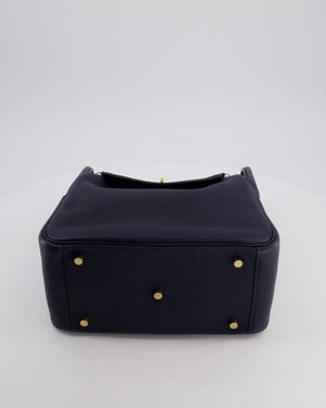 Hermès Lindy 26 Touch Bag in Bleu Nuit and Blue Marine Clemence Leather with Crocodile Niloticus Handle and Gold Hardware