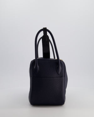 Hermès Lindy 26 Touch Bag in Bleu Nuit and Blue Marine Clemence Leather with Crocodile Niloticus Handle and Gold Hardware
