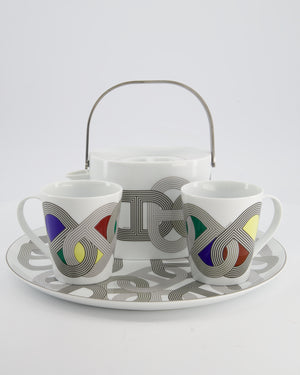 Hermès White Théière Rallye 24 Porcelain Teapot, Mugs, and Plate Set