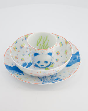 Hermès White Printed "Petits Félins" Tumbler, Bowls and Plate Set