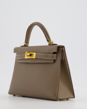 *HOT* Hermès Mini Kelly II 20 Bag in Etoupe Epsom Leather with Gold Hardware