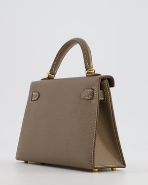 *HOT* Hermès Mini Kelly II 20 Bag in Etoupe Epsom Leather with Gold Hardware