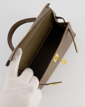 *HOT* Hermès Mini Kelly II 20 Bag in Etoupe Epsom Leather with Gold Hardware