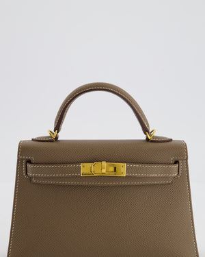 *HOT* Hermès Mini Kelly II 20 Bag in Etoupe Epsom Leather with Gold Hardware