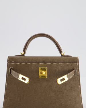 *HOT* Hermès Mini Kelly II 20 Bag in Etoupe Epsom Leather with Gold Hardware