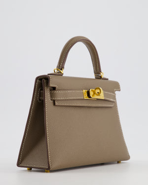 *HOT* Hermès Mini Kelly II 20 Bag in Etoupe Epsom Leather with Gold Hardware