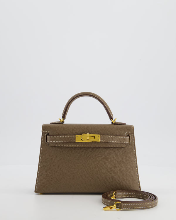*HOT* Hermès Mini Kelly II 20 Bag in Etoupe Epsom Leather with Gold Hardware