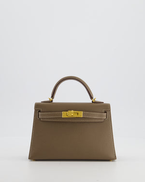 *HOT* Hermès Mini Kelly II 20 Bag in Etoupe Epsom Leather with Gold Hardware