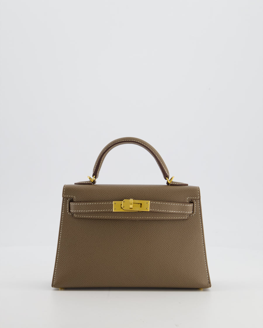 *HOT* Hermès Mini Kelly II 20 Bag in Etoupe Epsom Leather with Gold Hardware