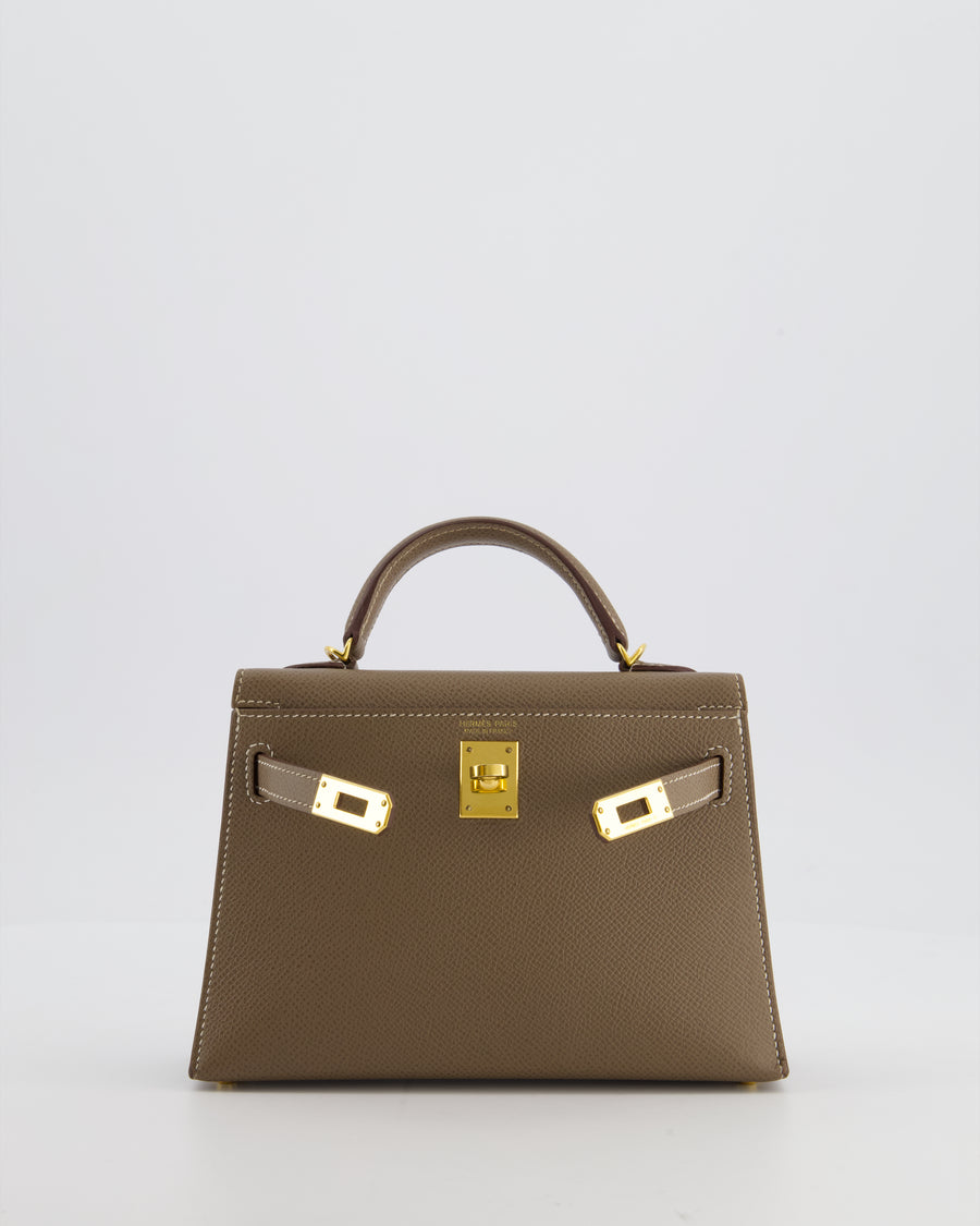 *HOT* Hermès Mini Kelly II 20 Bag in Etoupe Epsom Leather with Gold Hardware