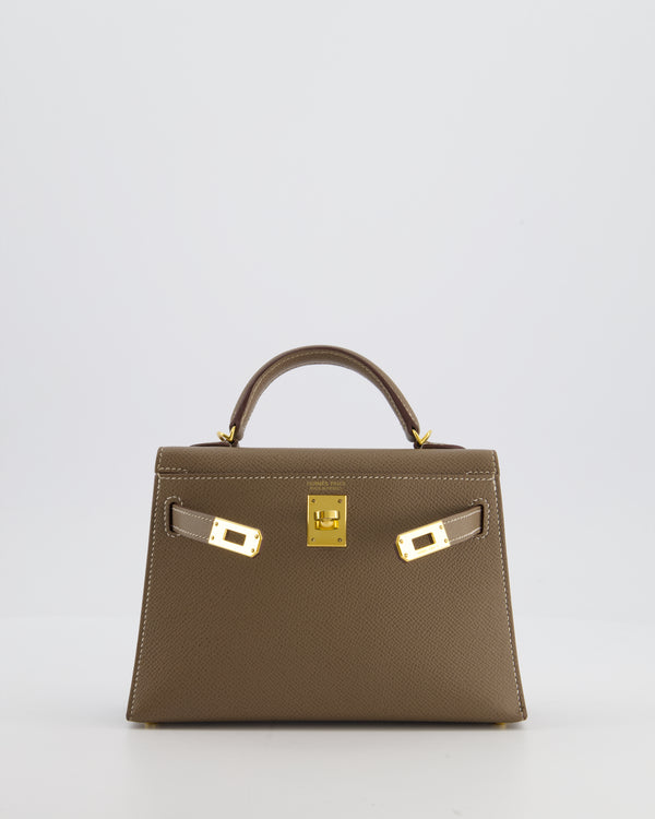 *HOT* Hermès Mini Kelly II 20 Bag in Etoupe Epsom Leather with Gold Hardware