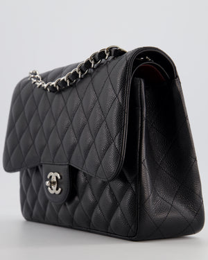 Chanel Black Jumbo Classic Double Flap Bag in Caviar Leather with Silver Hardware