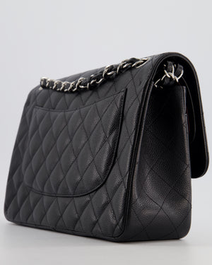 Chanel Black Jumbo Classic Double Flap Bag in Caviar Leather with Silver Hardware