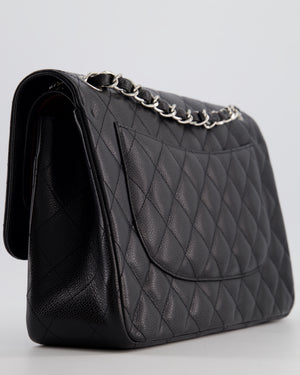 Chanel Black Jumbo Classic Double Flap Bag in Caviar Leather with Silver Hardware