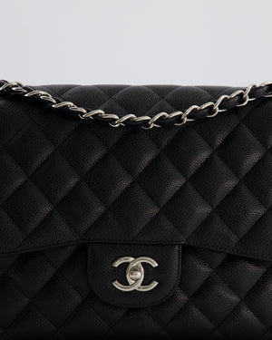 Chanel Black Jumbo Classic Double Flap Bag in Caviar Leather with Silver Hardware