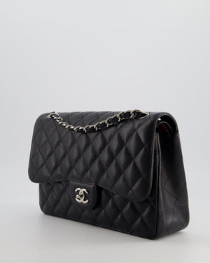 Chanel Black Jumbo Classic Double Flap Bag in Caviar Leather with Silver Hardware