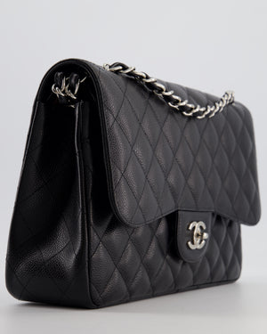 Chanel Black Jumbo Classic Double Flap Bag in Caviar Leather with Silver Hardware