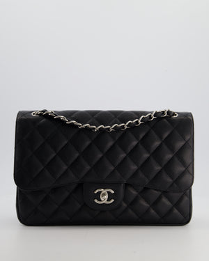 Chanel Black Jumbo Classic Double Flap Bag in Caviar Leather with Silver Hardware