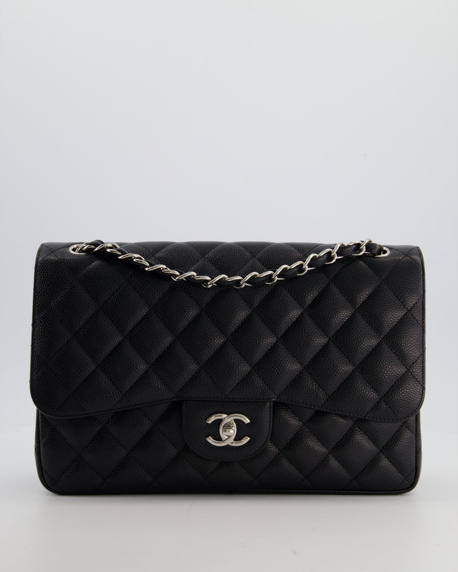 Chanel Black Jumbo Classic Double Flap Bag in Caviar Leather with Silver Hardware