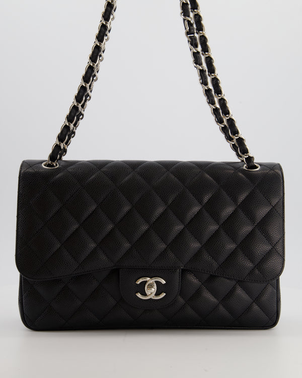 Chanel Black Jumbo Classic Double Flap Bag in Caviar Leather with Silver Hardware