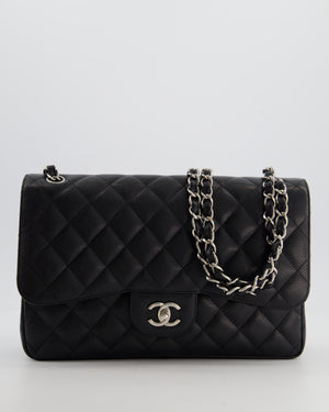 Chanel Black Jumbo Classic Double Flap Bag in Caviar Leather with Silver Hardware