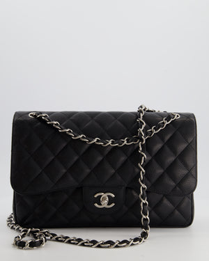 Chanel Black Jumbo Classic Double Flap Bag in Caviar Leather with Silver Hardware