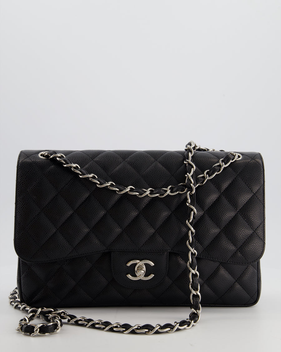 Chanel Black Jumbo Classic Double Flap Bag in Caviar Leather with Silver Hardware