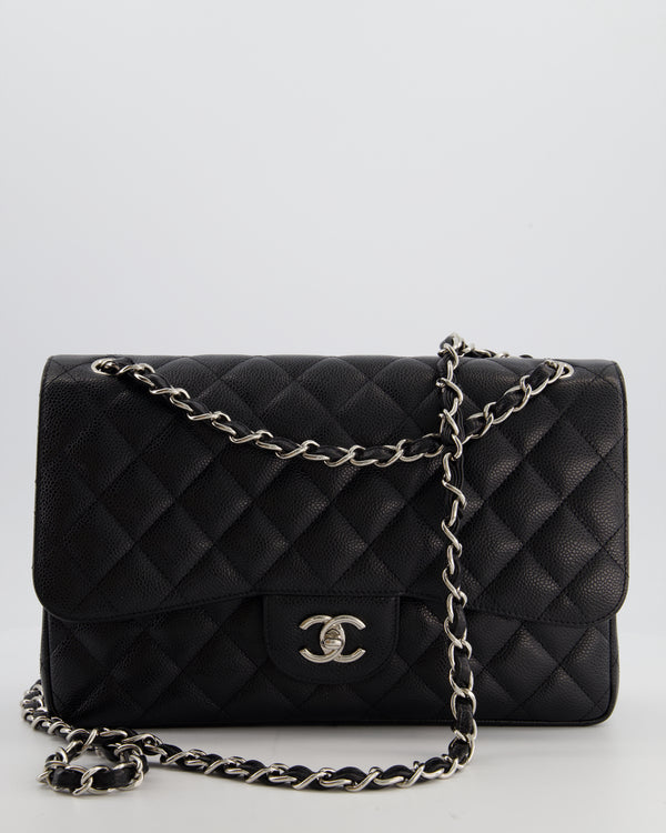 Chanel Black Jumbo Classic Double Flap Bag in Caviar Leather with Silver Hardware