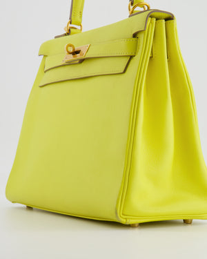 *FIRE PRICE* Hermès Kelly 28 Retourne Bag in Lime Evercolor Leather with Gold Hardware