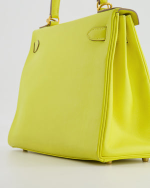 *FIRE PRICE* Hermès Kelly 28 Retourne Bag in Lime Evercolor Leather with Gold Hardware