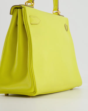 *FIRE PRICE* Hermès Kelly 28 Retourne Bag in Lime Evercolor Leather with Gold Hardware