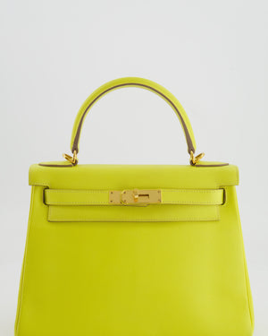 *FIRE PRICE* Hermès Kelly 28 Retourne Bag in Lime Evercolor Leather with Gold Hardware