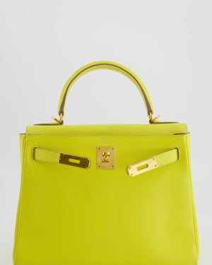 *FIRE PRICE* Hermès Kelly 28 Retourne Bag in Lime Evercolor Leather with Gold Hardware