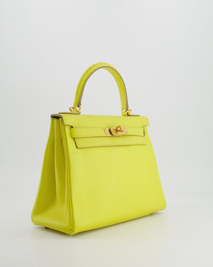 *FIRE PRICE* Hermès Kelly 28 Retourne Bag in Lime Evercolor Leather with Gold Hardware