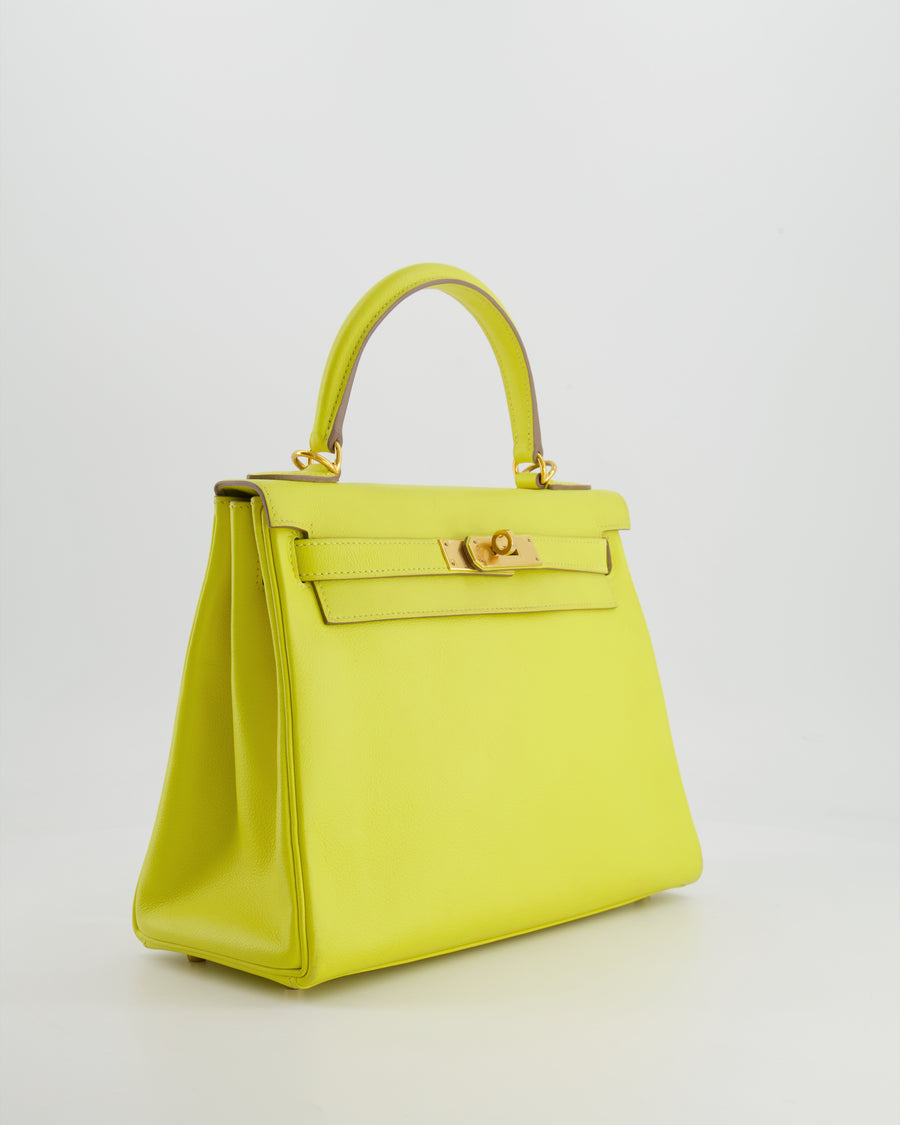 *FIRE PRICE* Hermès Kelly 28 Retourne Bag in Lime Evercolor Leather with Gold Hardware
