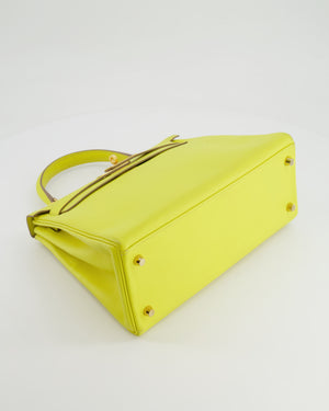 *FIRE PRICE* Hermès Kelly 28 Retourne Bag in Lime Evercolor Leather with Gold Hardware