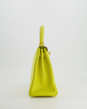 *FIRE PRICE* Hermès Kelly 28 Retourne Bag in Lime Evercolor Leather with Gold Hardware