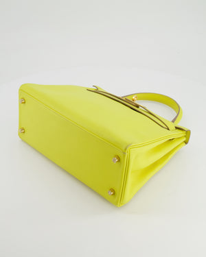 *FIRE PRICE* Hermès Kelly 28 Retourne Bag in Lime Evercolor Leather with Gold Hardware