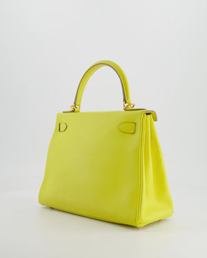 *FIRE PRICE* Hermès Kelly 28 Retourne Bag in Lime Evercolor Leather with Gold Hardware