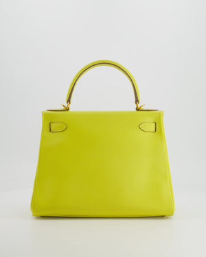 *FIRE PRICE* Hermès Kelly 28 Retourne Bag in Lime Evercolor Leather with Gold Hardware