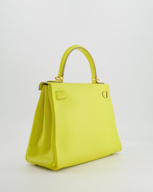 *FIRE PRICE* Hermès Kelly 28 Retourne Bag in Lime Evercolor Leather with Gold Hardware
