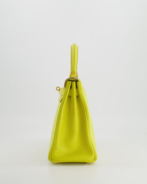 *FIRE PRICE* Hermès Kelly 28 Retourne Bag in Lime Evercolor Leather with Gold Hardware
