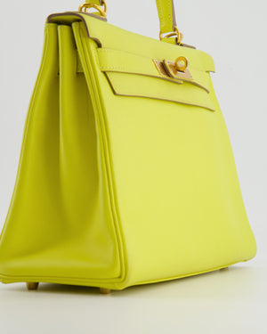 *FIRE PRICE* Hermès Kelly 28 Retourne Bag in Lime Evercolor Leather with Gold Hardware