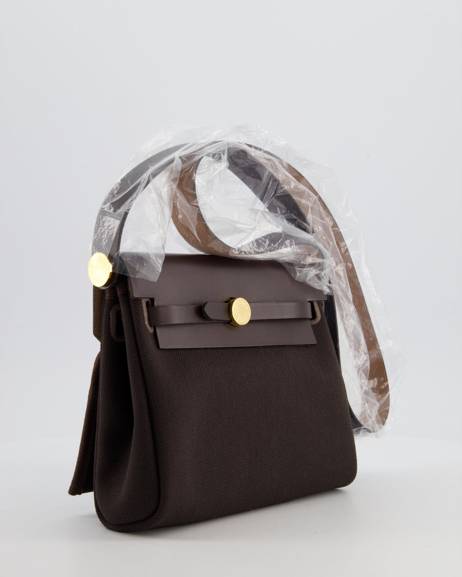 *RARE* Hermès Herbag Zip 20 Bag in Ebene Viking Canvas & Ebene Vache Hunter Leather with Gold Hardware