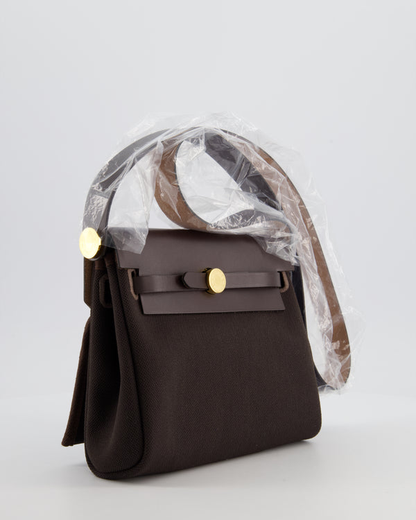 *RARE* Hermès Herbag Zip 20 Bag in Ebene Viking Canvas & Ebene Vache Hunter Leather with Gold Hardware