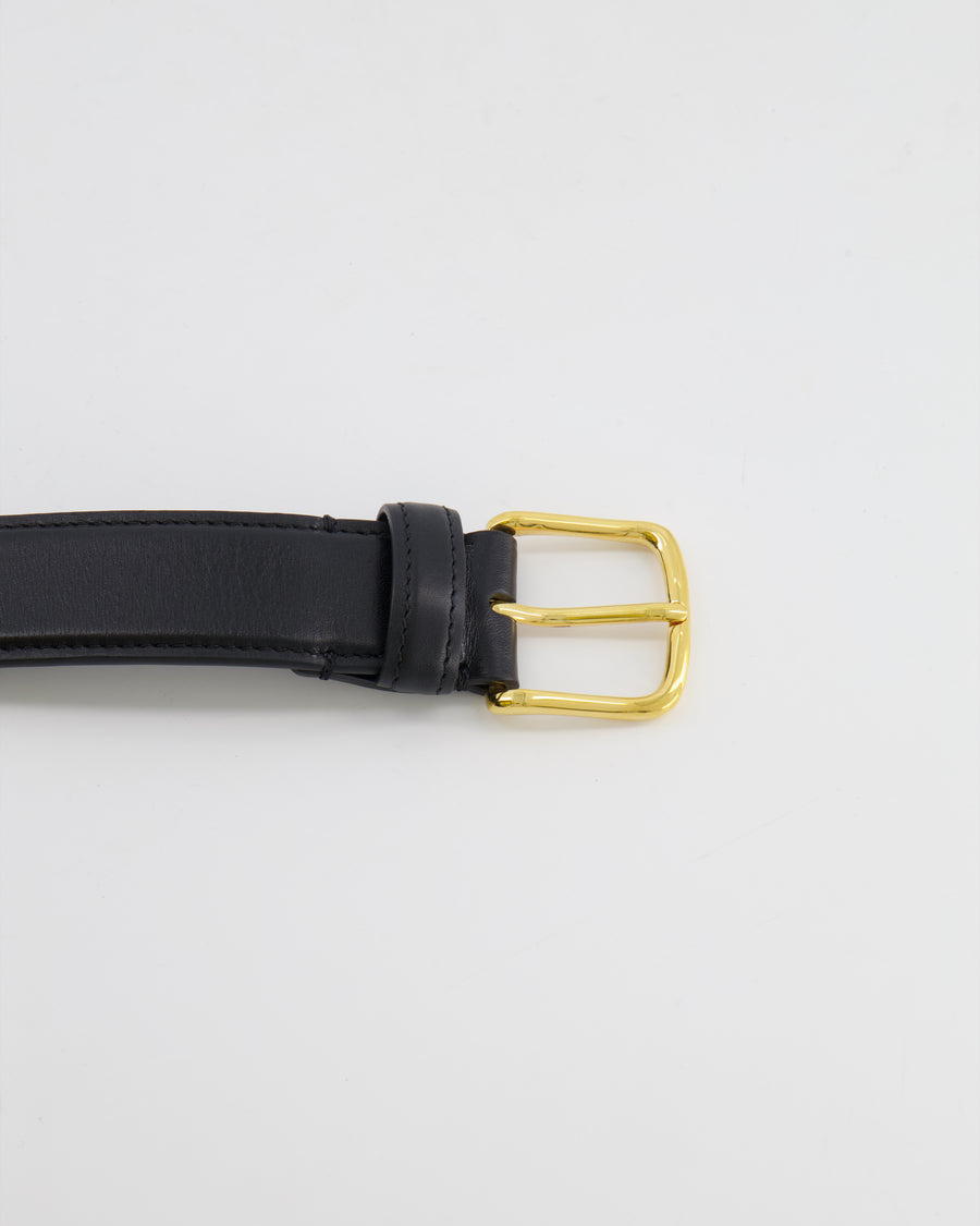 The Row Black Leather Belt with Gold Buckle Size M RRP £580