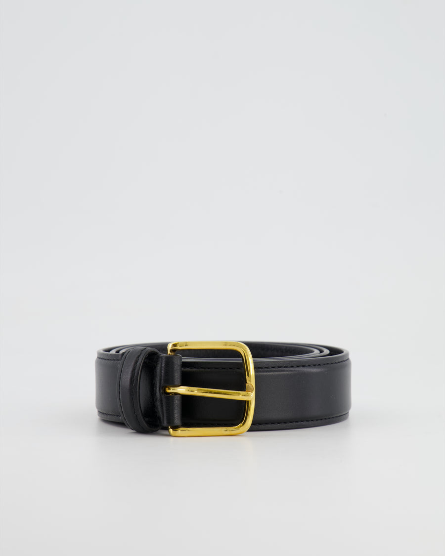 The Row Black Leather Belt with Gold Buckle Size M RRP £580